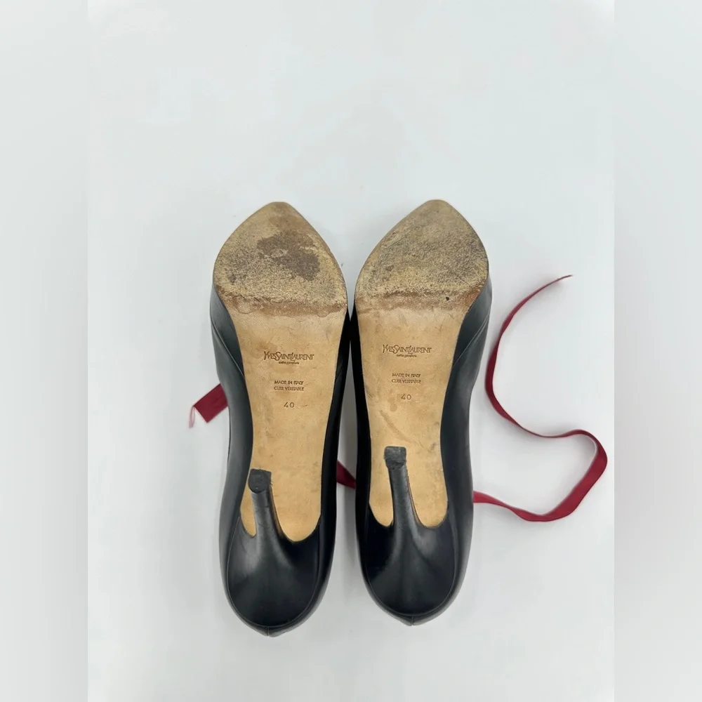 YSL Mary‎ Jane Pumps Black Leather 40 US 10 Yves Saint Laurent Heels Rive Gauche